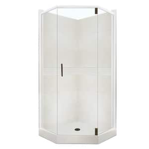 Classic Grand Hinged 36 in. x 36 in. x 80 in. Neo-Angle Shower Kit in Natural Buff and Old Bronze Hardware