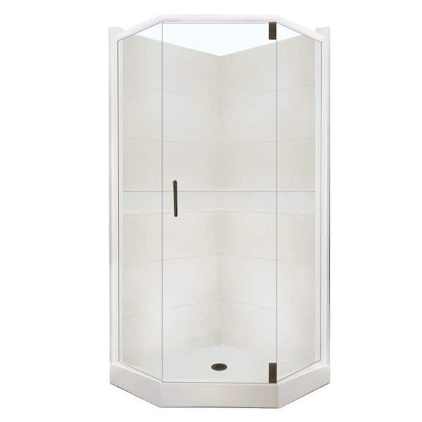 American Bath Factory Classic Grand Hinged 42 in. x 42 in. x 80 in. Neo-Angle Shower Kit in Natural Buff and Old Bronze Hardware
