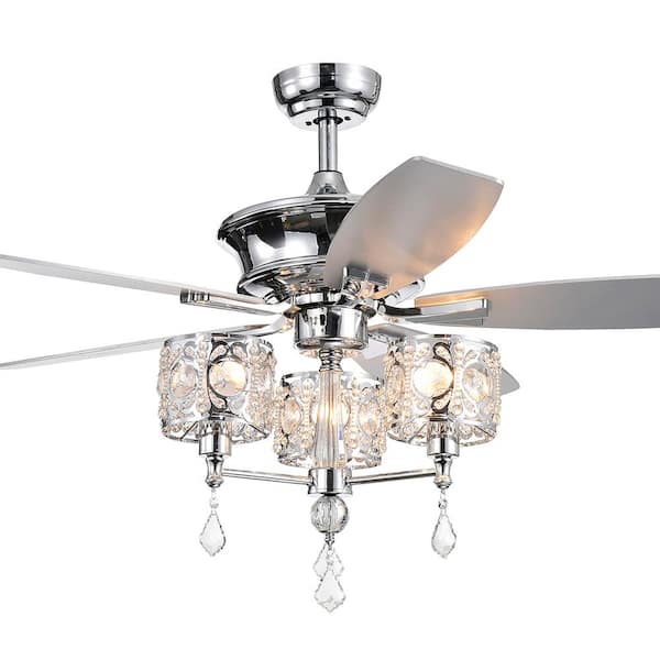 Warehouse of Tiffany Miramis 52 in. Indoor Chrome Finish Remote Controlled Ceiling Fan with Light Kit