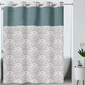French Damask 71 in. W x 74 in. L Polyester Shower Curtain in Teal
