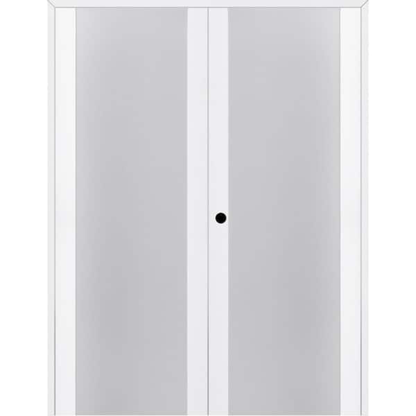 Belldinni Paola 202 72 in. x 96 in. RightHand Active Frosted Glass Bianco Noble Finished Wood Composite Double Prehung French Door