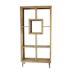 70 in. 5 Shelves Wooden Stationary Brown Geometric Shelving Unit