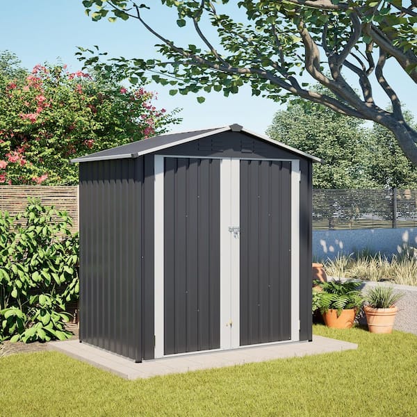 6 ft. W x 4 ft. D Black Metal Outdoor Storage Shed with Lockable Door (24 sq. ft.)