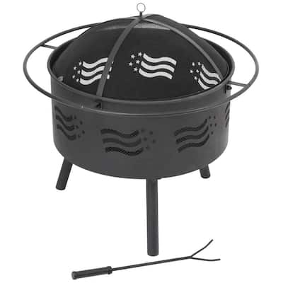 30 in. x 30 in. x 31 in. Round Metal Outdoor Wood and Coal Fire Bowl BBQ Fire Pit With Poker and Mesh Spark Screen Cover