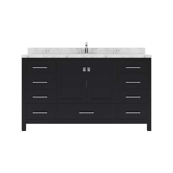 Virtu USA Caroline Avenue 60 in. W x 22 in. D x 35 in. H Double Sink Bath Vanity in Espresso with Quartz Top