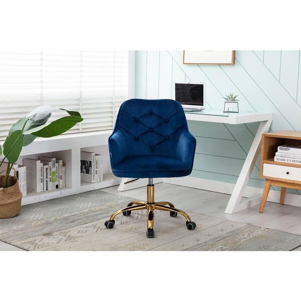 HOMEFUN Navy Velvet Upholstered Swivel Homeoffice Height