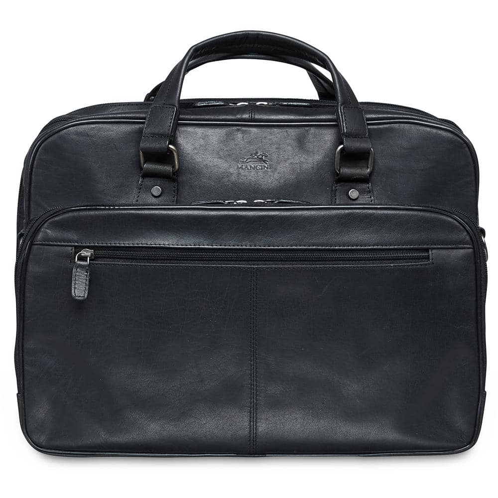 MANCINI Buffalo Collection Black Leather Expandable Double Compartment ...