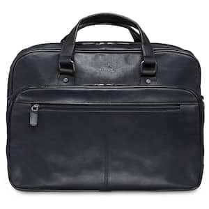 Buffalo Collection Black Leather Expandable Double Compartment Briefcase for 15.6 in. Laptop/Tablet
