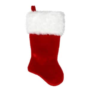 20 in. Red and White Plush Traditional Christmas Stocking with Cuff