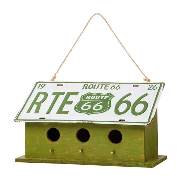 Glitzhome 14 in. L Green Wood/Metal Licence Plates Birdhouse