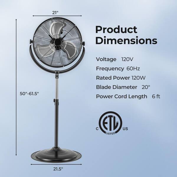 Gymax 20 in. High Velocity Pedestal Fan with 3 Speeds 360