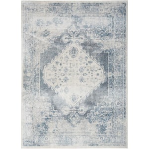 Astra Machine Washable Blue Ivory 4 ft. x 6 ft. Distressed Traditional Area Rug