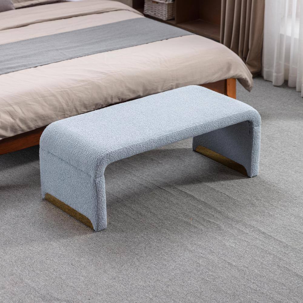 Light Blue 43 in. Boucle Fabric Loveseat Ottoman Footstool Bedroom
