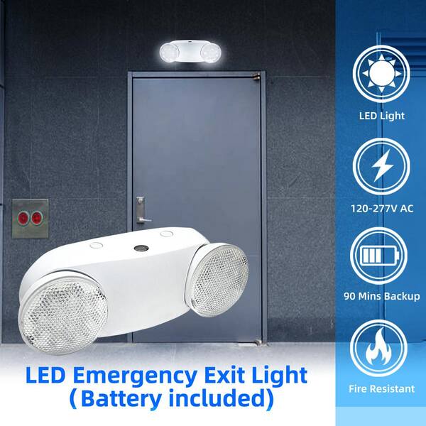 LED Hardwire Emergency Light with Adjustable Heads, Backup Battery