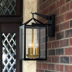 Tuscany 3-Light Black and Gold Outdoor Wall Sconce with Clear Glass