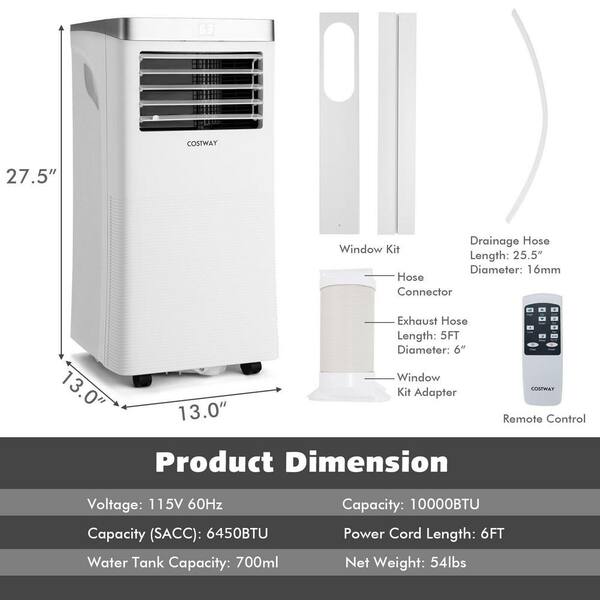 Costway 5,300 BTU Portable Air Conditioner Cools 220 Sq. Ft. with Remote  Control in White FP10119US-GR - The Home Depot