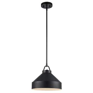 Lowen 12 in. 1-Light Black Pendant Light Fixture with Black Metal Dome Shade
