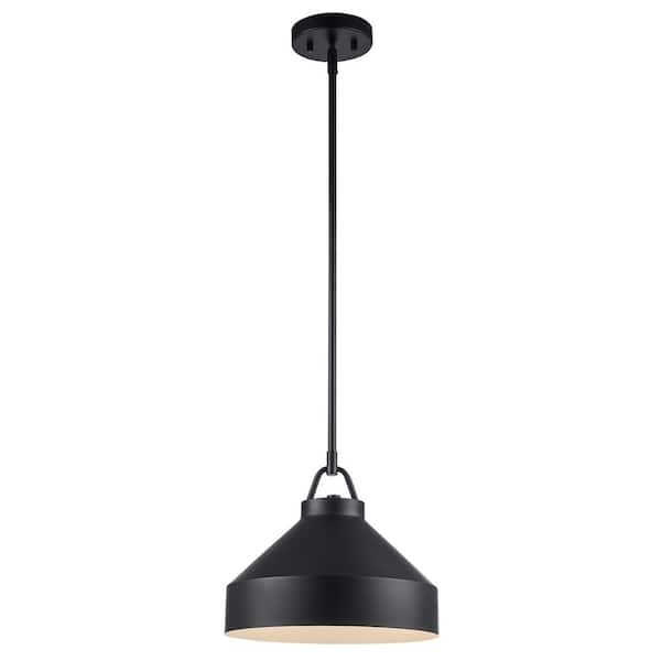 Bel Air Lighting Lowen 12 in. 1-Light Black Pendant Light Fixture with Black Metal Dome Shade