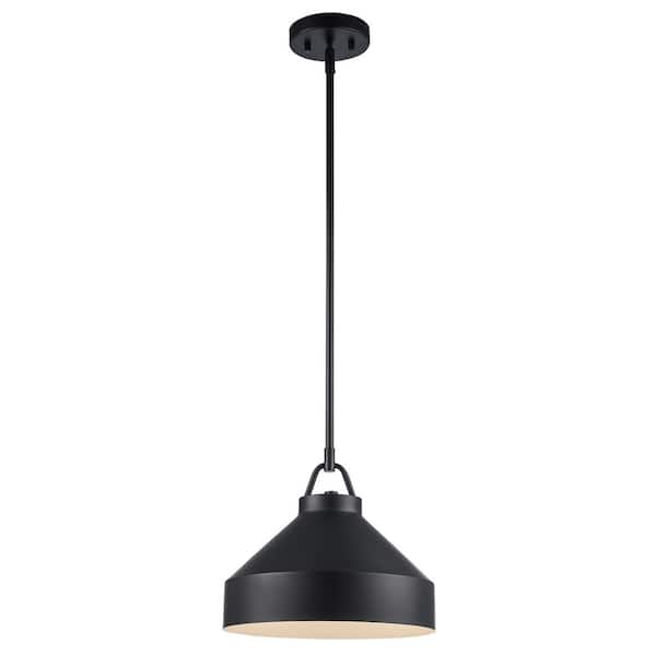 Lowen 12 in. 1-Light Black Pendant Light Fixture with Black Metal Dome Shade