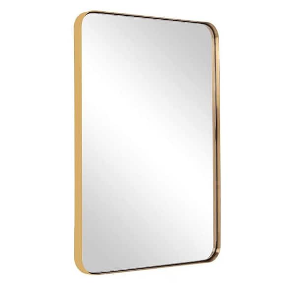 32 in. W x 36 in. H Rectangular Framed French Cleat Wall Mounted Tempered Glass Bathroom Vanity Mirror in Brushed Gold