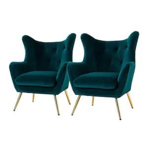 Jacob Golden Leg Teal Wingback Chair with Tufted Back (Set of 2)