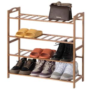 26.5 in. H, 12-Pairs, Natural Bamboo, Free Standing Shoe Storage Shoe Rack, 4 Tier