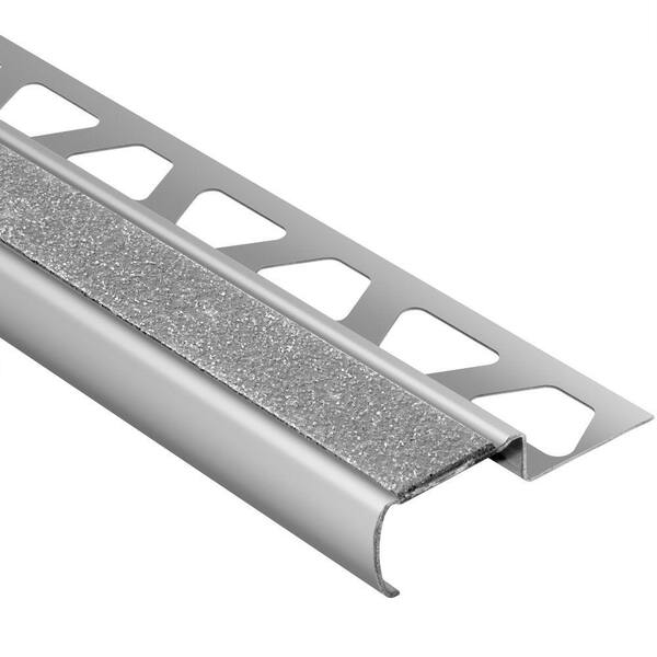 Schluter Trep-G-S Brushed Stainless Steel/Transparent 33/64 in. x 8 ft. 2-1/2 in. Metal Stair Nose Tile Edging Trim