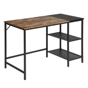 43.3 in. Retangular Black and Vintage Wood Writing Desk with 2 Storage Shelves