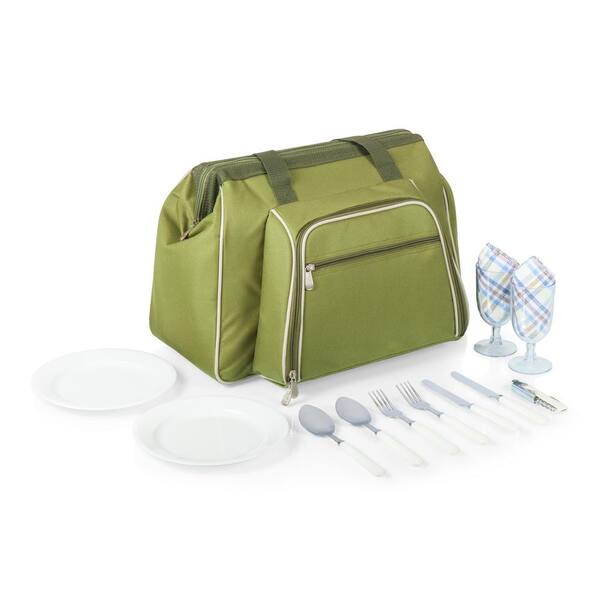 Picnic Time Toluca Green Wood Picnic Cooler Tote