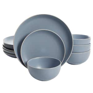 Zuri Matte 12-Piece Blue Stoneware Dinnerware Set