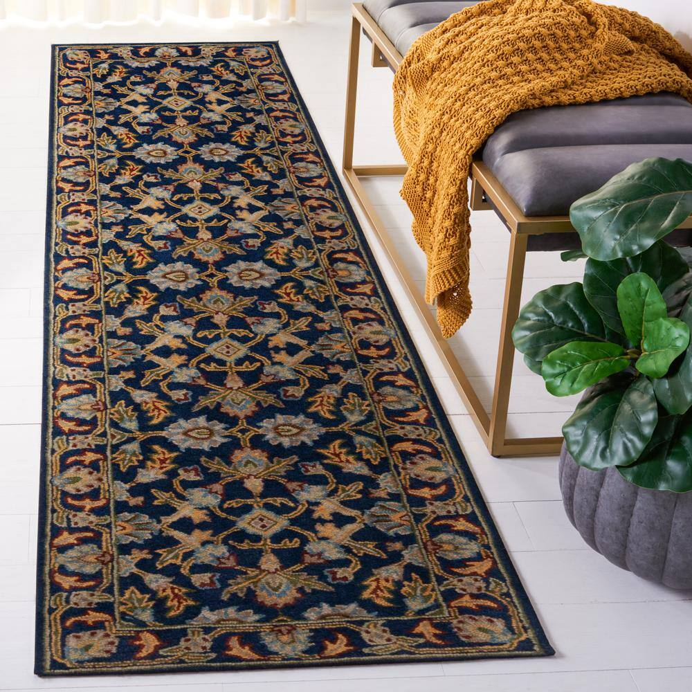 Handmade Navy Tufted Wool Runner Rug 27" x 8"