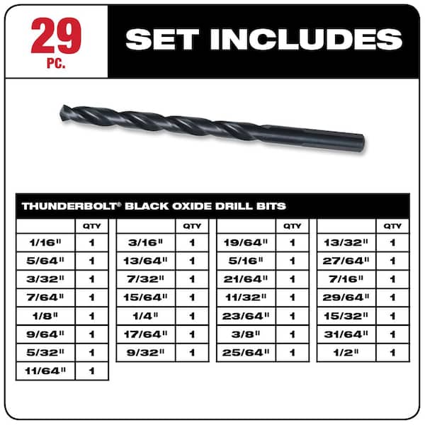 Milwaukee THUNDERBOLT Black Oxide Drill Bit Set 29PC 48-89-2802 from  Milwaukee - Acme Tools
