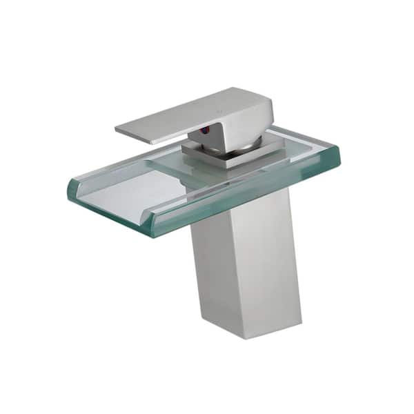 Tahanbath Single Handle Single Hole Bathroom Faucet with Deckplate Led Glass Faucet in Brushed Nickel