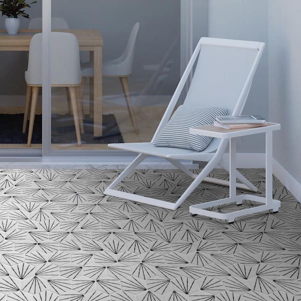 sunwings Art Deco White Hexagon 6 in. x 6 in. Recycled Glass Matte Patterned Mosaic Floor and Wall Tile (0.25 Sq.Ft.), White-Sample