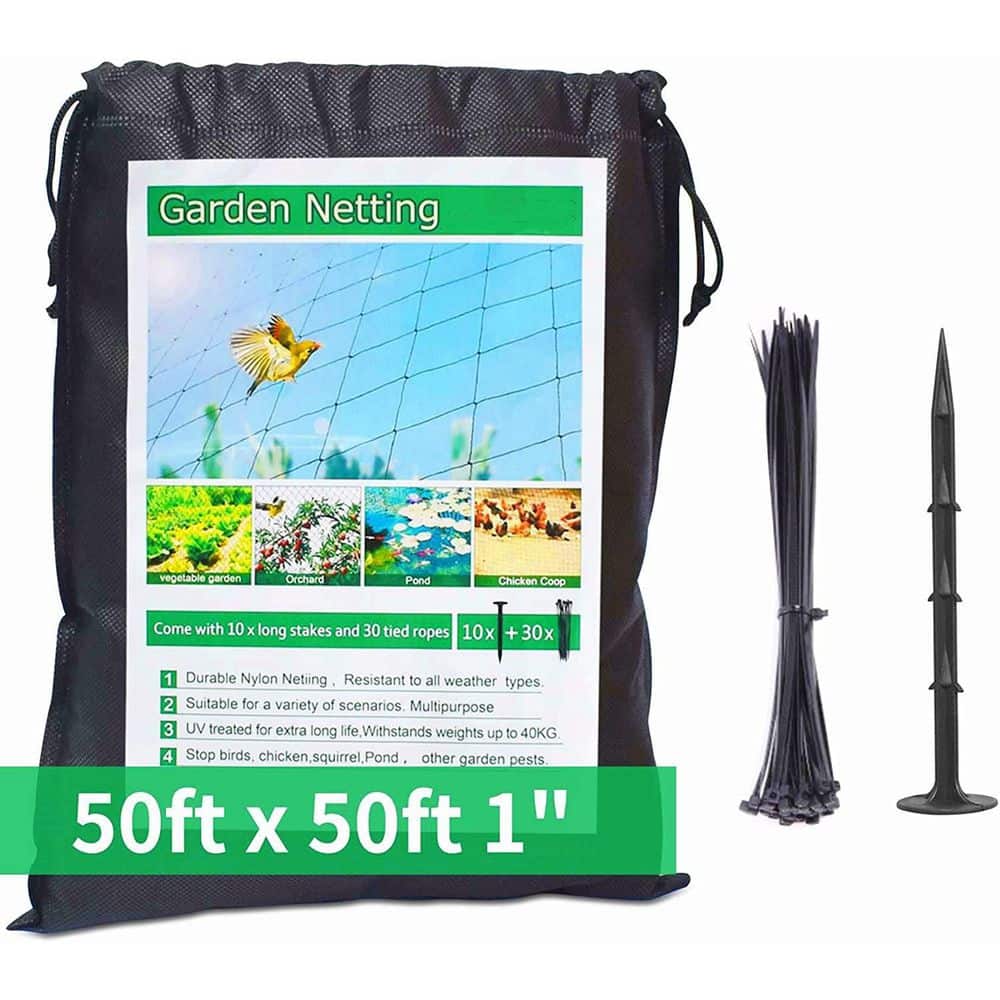 50 ft. x 50 ft. Black Nylon [Heavy-Duty] Bird Netting Chicken Coop Net Poul