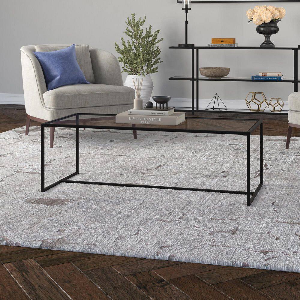 Lux Geo 47.25" Blackened Bronze Rectangular Glass Coffee Table