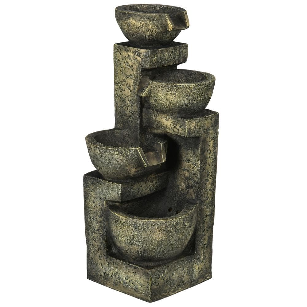 Outsunny Outdoor Fountain with 4-Tier Stacked Stone Look Bowls ...