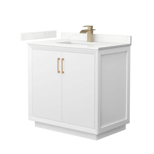 Wyndham Collection Strada 36 in. W x 22 in. D x 35 in. H Single Bath Vanity in White with Giotto Quartz Top