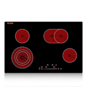 Built in Electric Stove Top 30 in. 4 Burners 240V Glass Radiant Cooktop with Sensor Touch Control 9 Power Levels. Black.