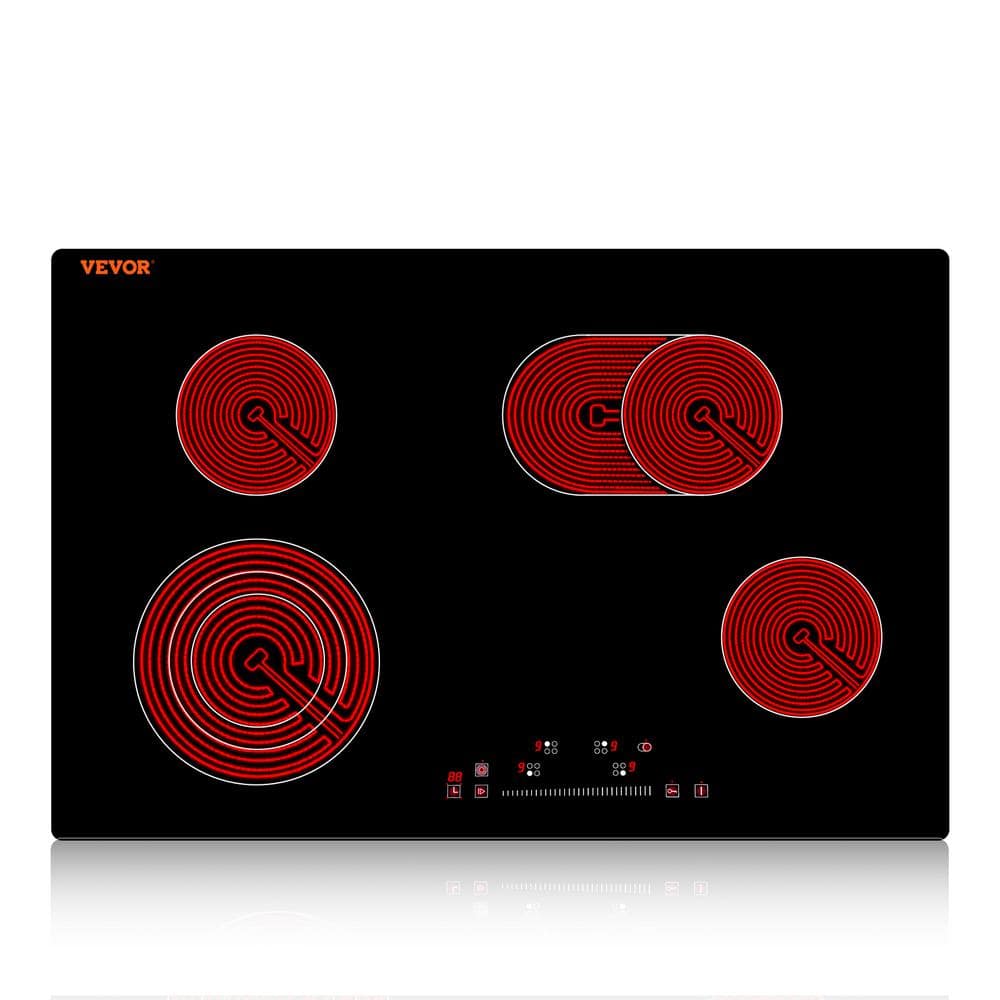 VEVOR Built in Electric Stove Top 30 in. 4 Burners Glass Radiant Cooktop with Sensor Touch Control, Timer and Child Lock,Black