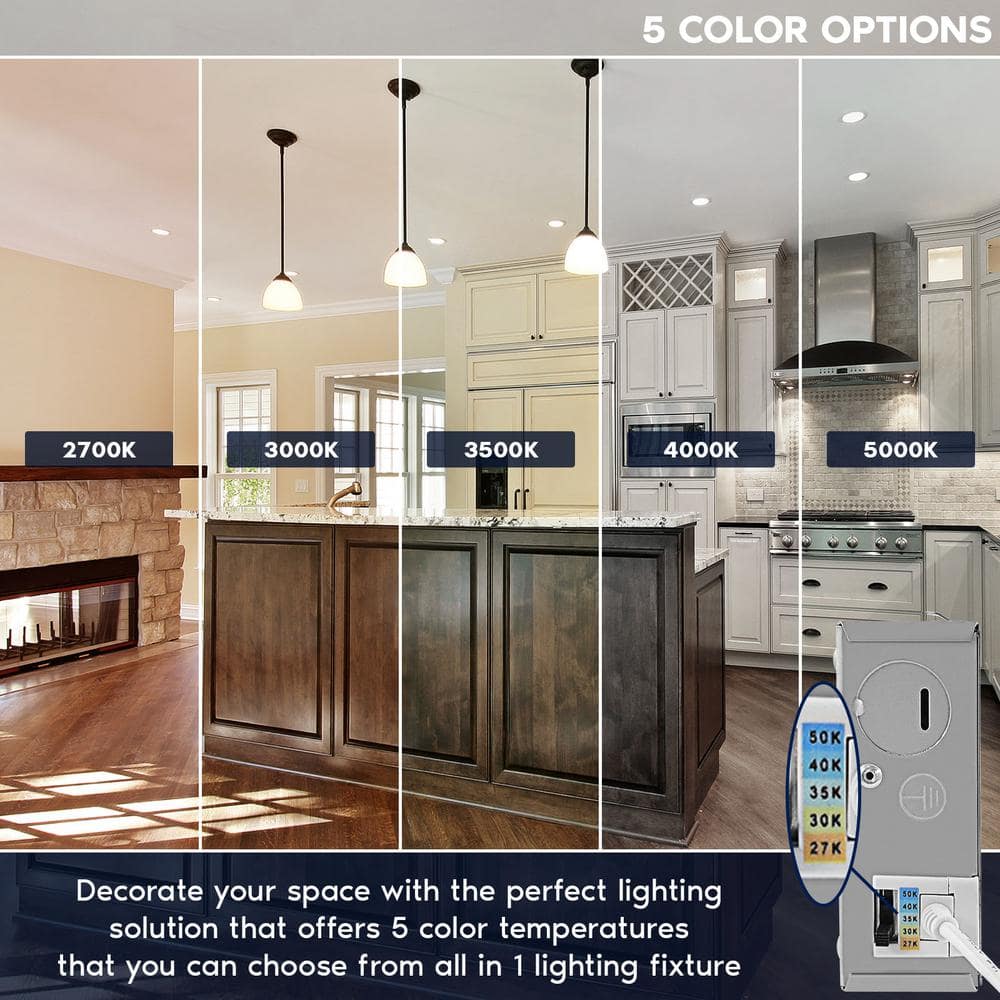 4-Inch White Aluminum LED Recessed Lighting Kit with Selectable Color Temperature
