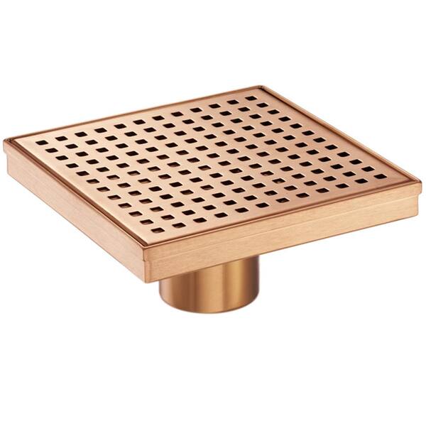 Elegante Drain Collection 6 in. Square Stainless Steel Shower Drain with Square Hole Pattern in Rose Gold