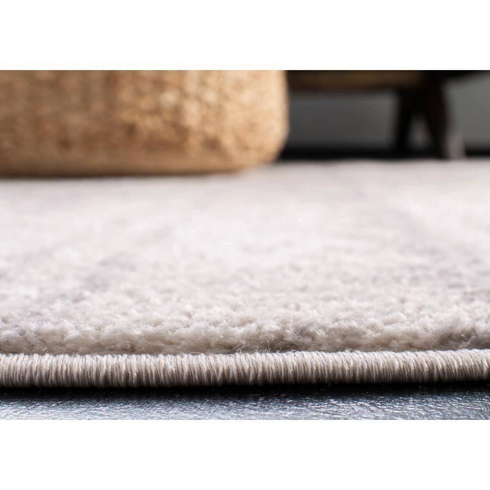 Ivory and Silver 6' x 6' Square Synthetic Area Rug
