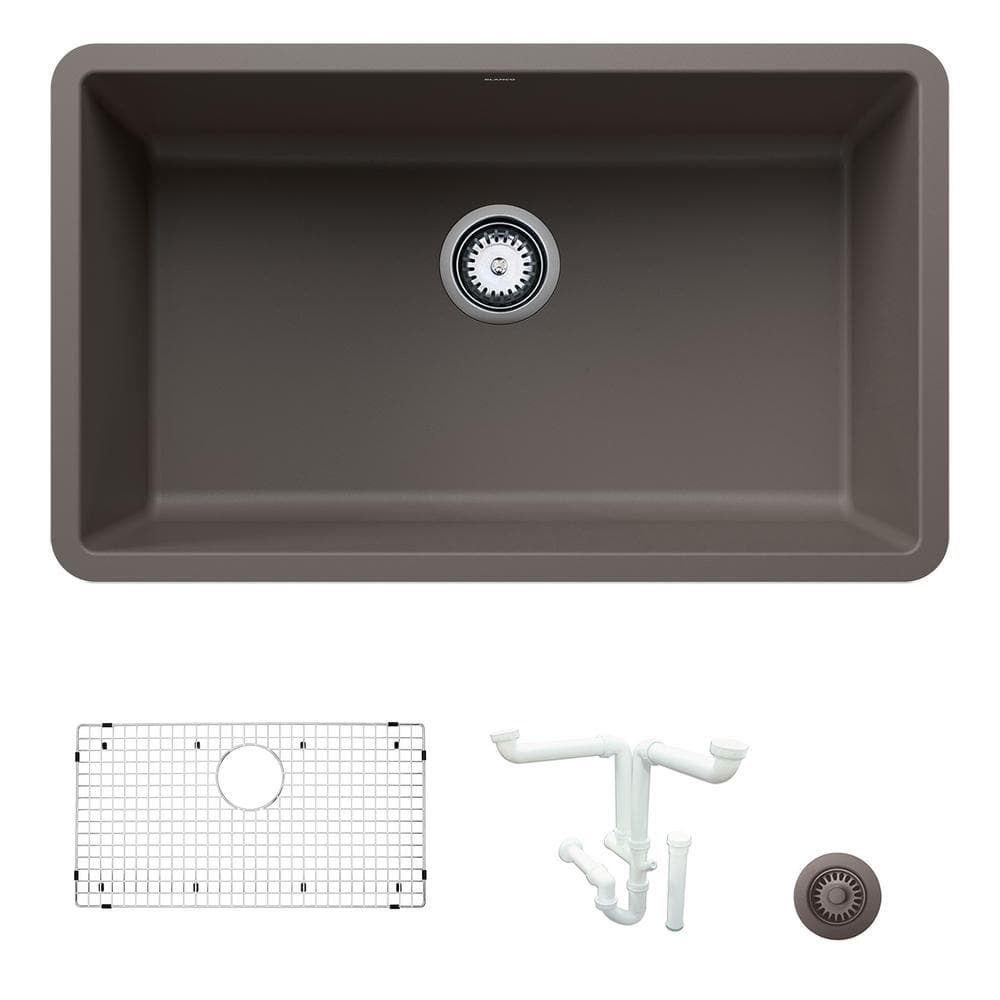 Precis 30 in. Undermount Single Bowl Volcano Gray Granite Composite Kitchen