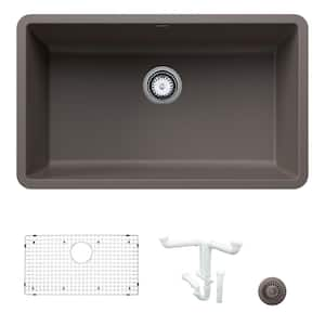 Precis 30 in. Undermount Single Bowl Volcano Gray Granite Composite Kitchen Sink Kit with Accessories