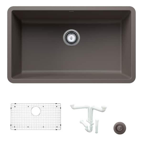 Blanco Precis 30 in. Undermount Single Bowl Volcano Gray Granite Composite Kitchen Sink Kit with Accessories