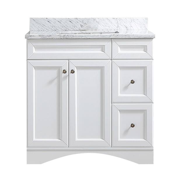 PROOX 36 in. W x 22 in. D Bath Vanity in White with Carrara Marble ...