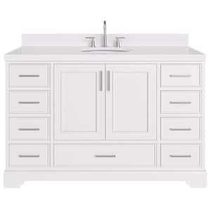 Stafford 54 in. W x 22 in. D x 36 in. H Single Sink Freestanding Bath Vanity in White with Carrara White Quartz Top