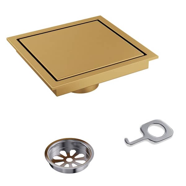 EVERSTEIN 6 in. Square Shower Drain Stainless Steel with Hair
