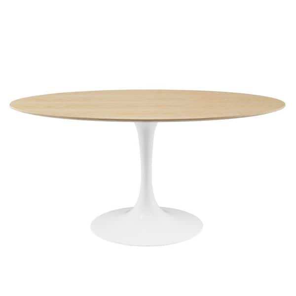Modway Lippa 60 In White Natural Oval, Oval Pedestal Table 60